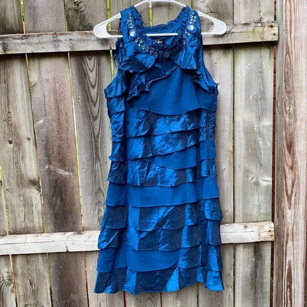 S.L Fashions teal Ruffle dress sz. 14
